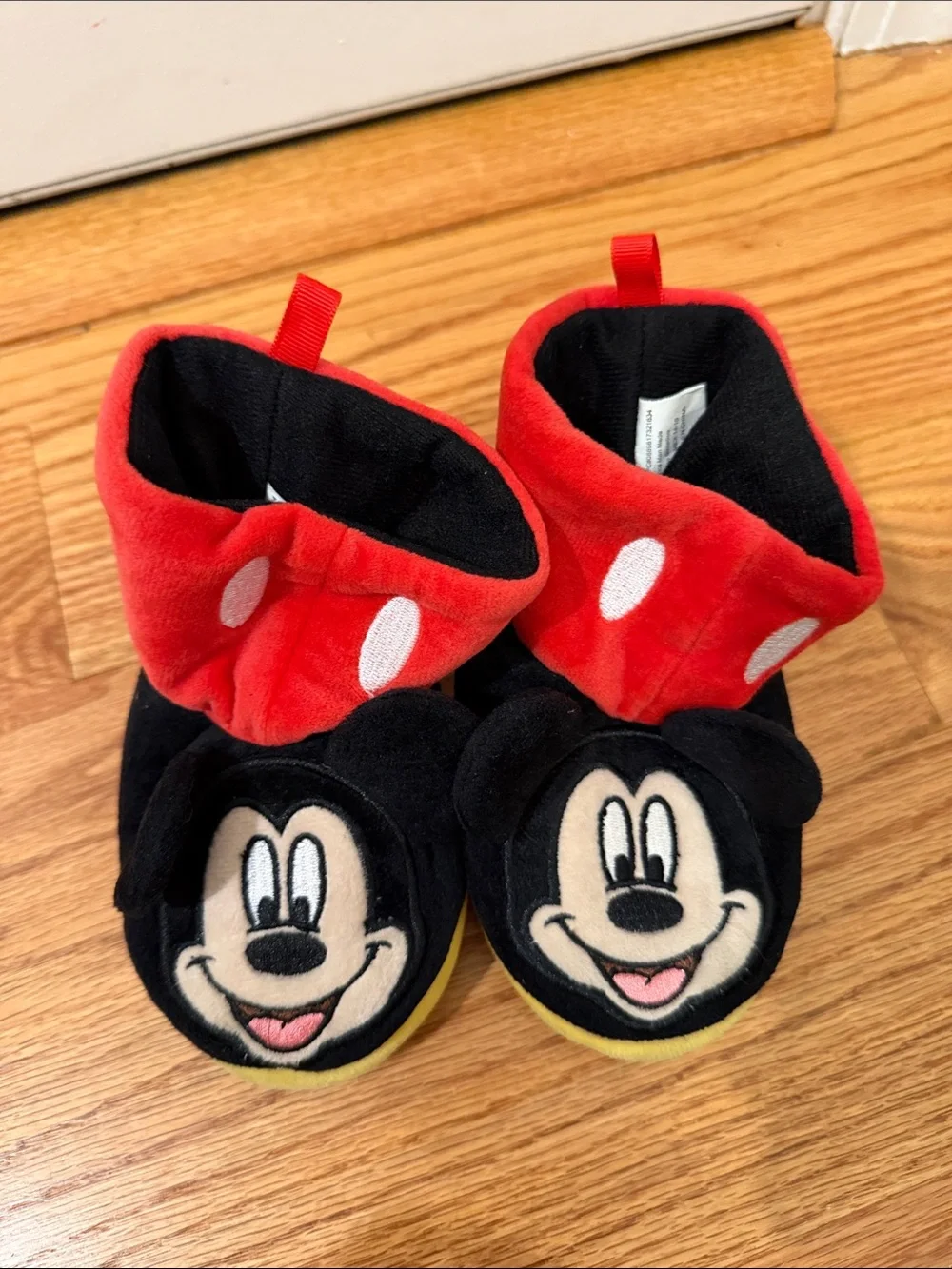 Disney Red and Black Mickey Mouse Plush Baby Slippers